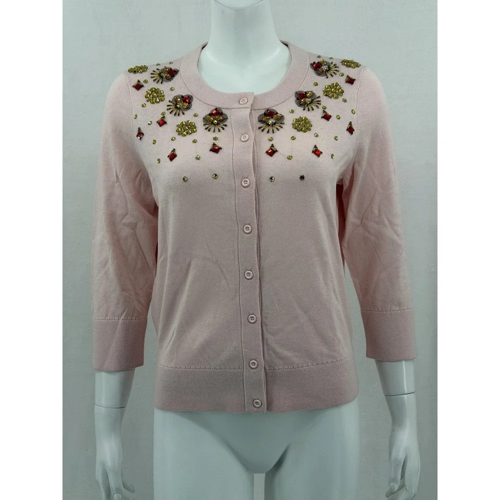 Kate Spade Sweater Womens Medium Pink Rosy Dawn Kati Cardigan Beaded‎ Holiday